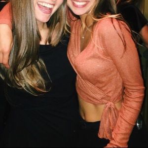 long sleeve rust/orange tie crop top